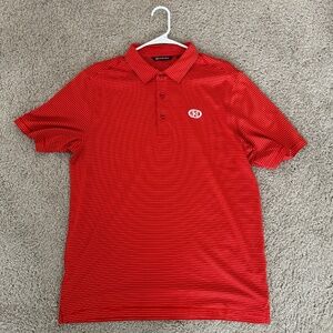 Men's Cutter & Buck Golf Polo, Kingsmill Logo, Orange Striped, Size Medium